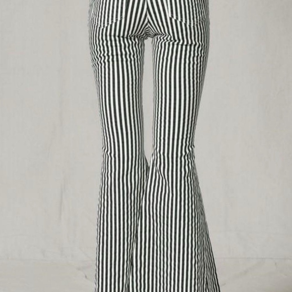 Blank Paige Black & White Striped Ultra Flare Jeans Size Large - Picture 3 of 17